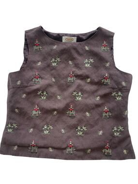 Vintage Talbots Petites Embroidered Elephant Shell Top - 100% Silk Size 8P